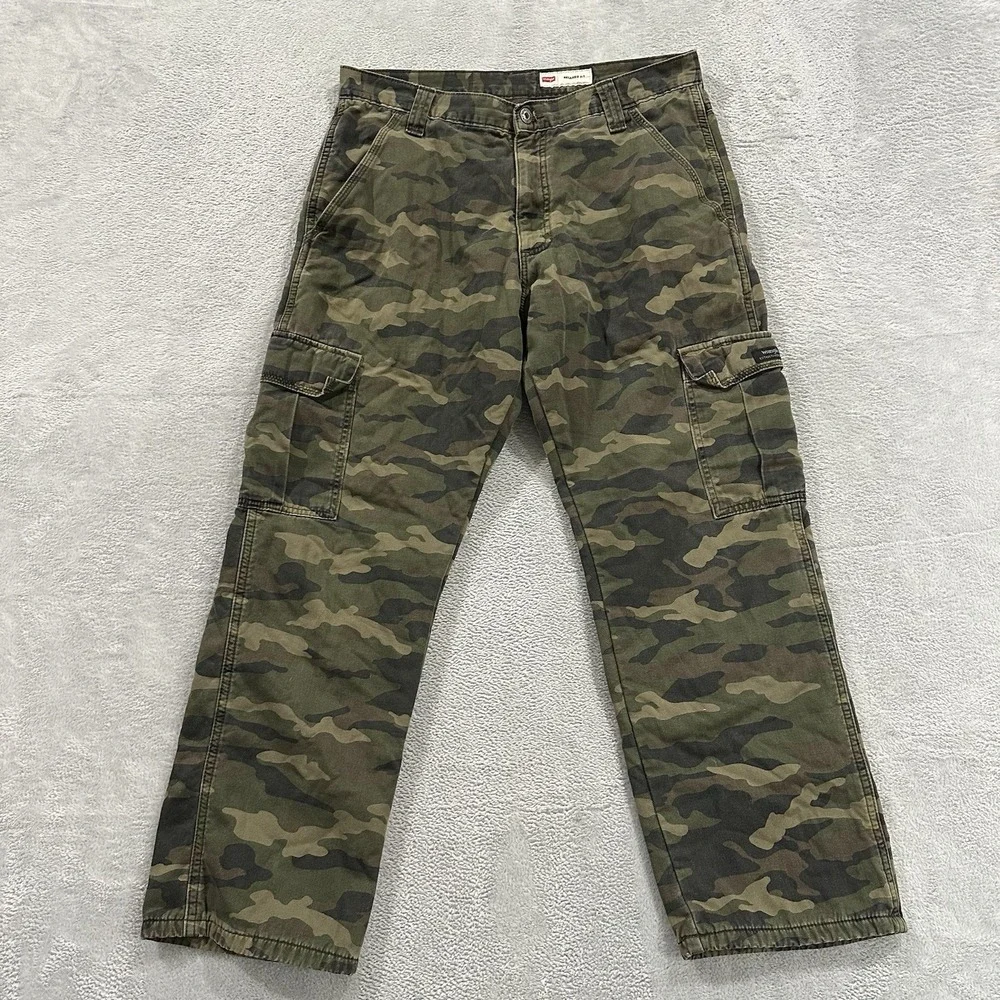 Wrangler Cargo Pants Men 32 x 30 Green Camo Baggy Y2K Fleece Lined Workwear